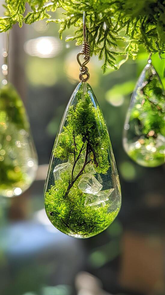 Delicate Moss Resin Earrings Nature's Beauty in a Drop photo