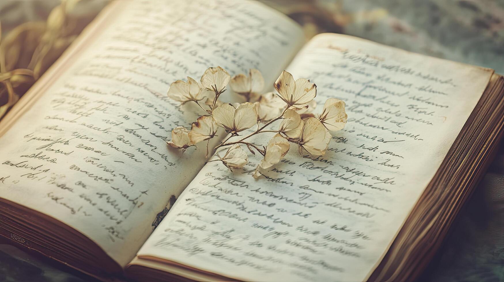 Vintage Open Book with Dried Flowers - A Timeless Story photo