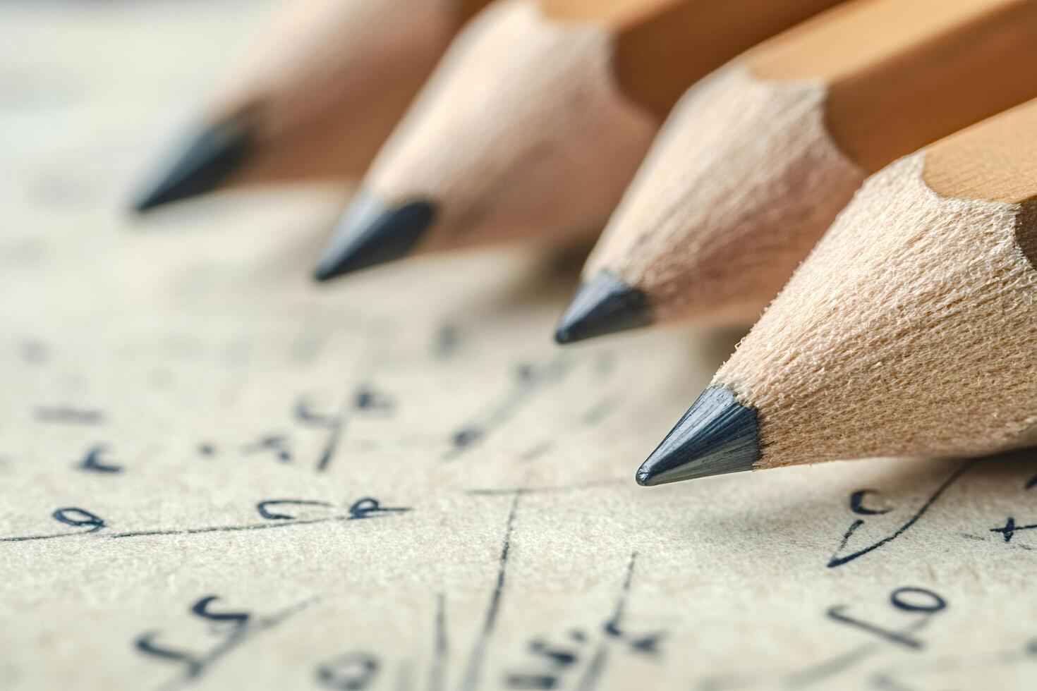 Pencils pointing at math formulas on paper suggesting studying photo