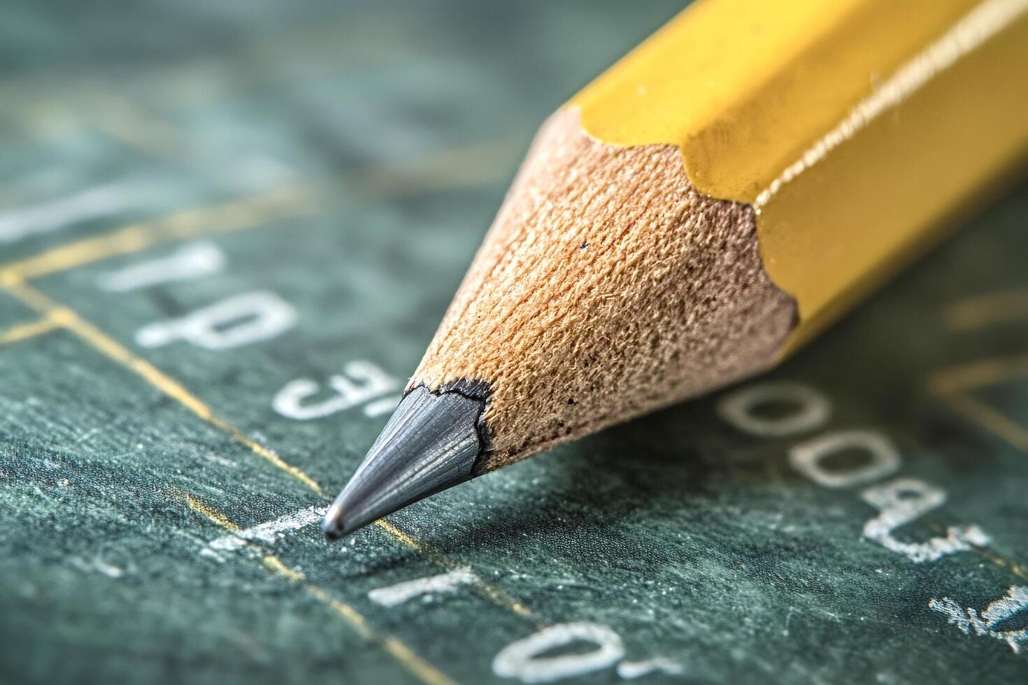 Short graphite pencil pointing numbers on green chart photo