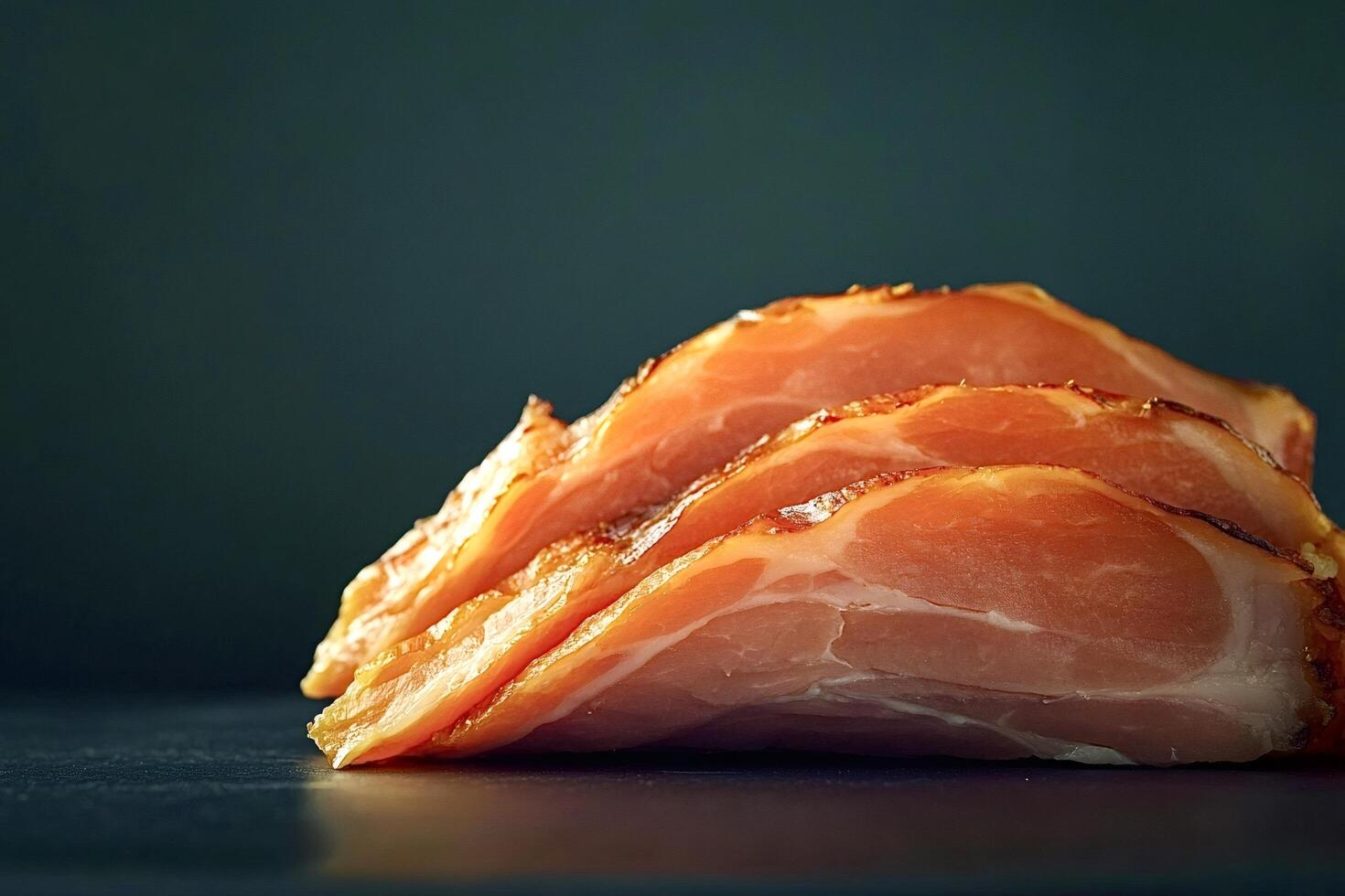 Smoked bacon rashers forming an appetizing arrangement on dark background photo