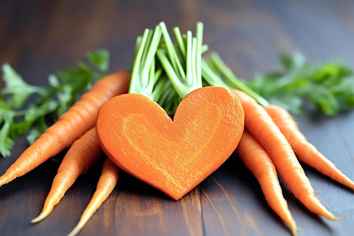 Fresh carrots with heart shape showing love for healthy food photo