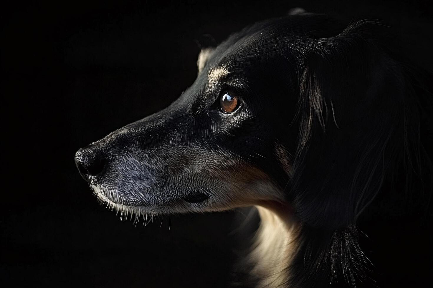 Saluki dog gazing into the darkness with hopeful eyes photo