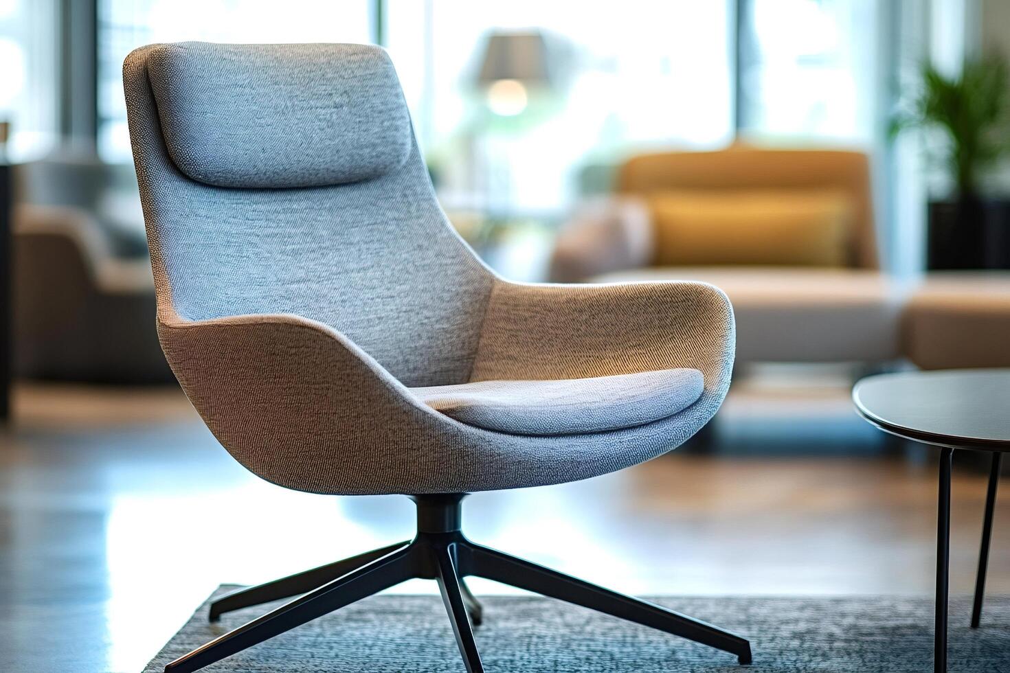 Modern gray armchair standing in a waiting room photo