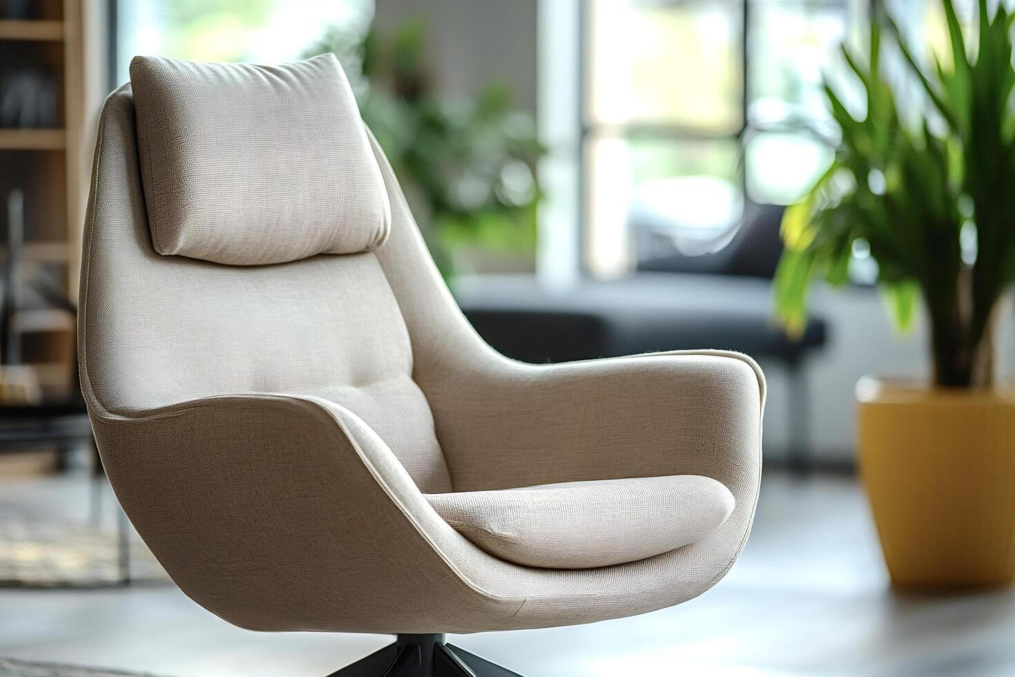Modern comfortable armchair standing in stylish living room photo