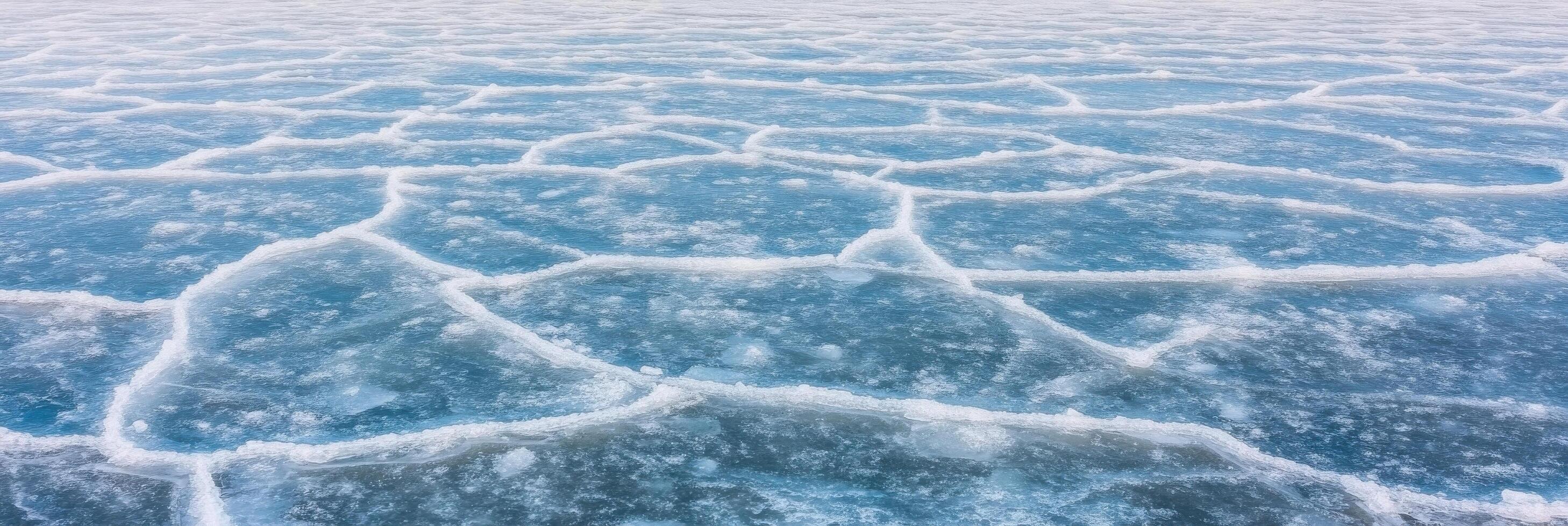 Cracked ice texture on frozen lake surface exhibiting natural patterns photo