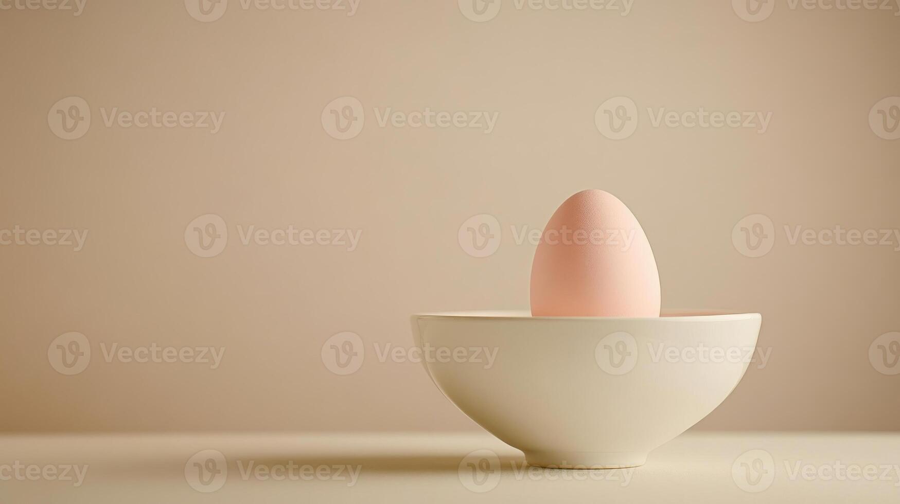 Minimalist egg in simple white bowl on neutral background reflecting simplicity photo