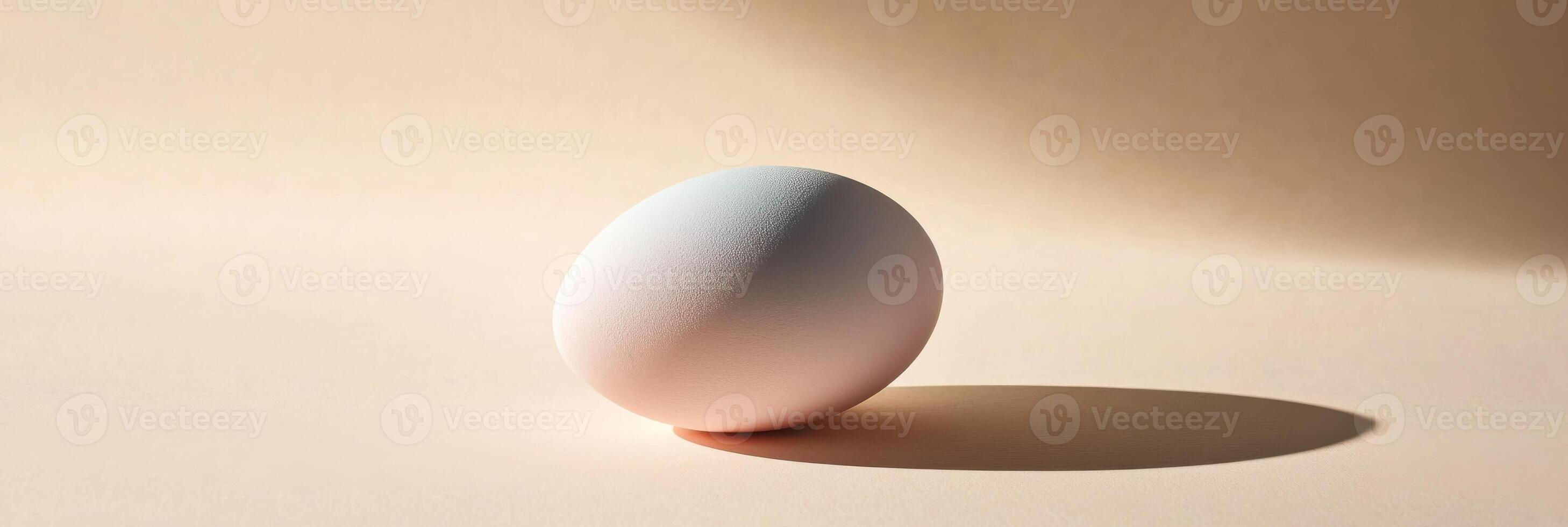 Single egg on minimalistic beige background with subtle shadowing photo