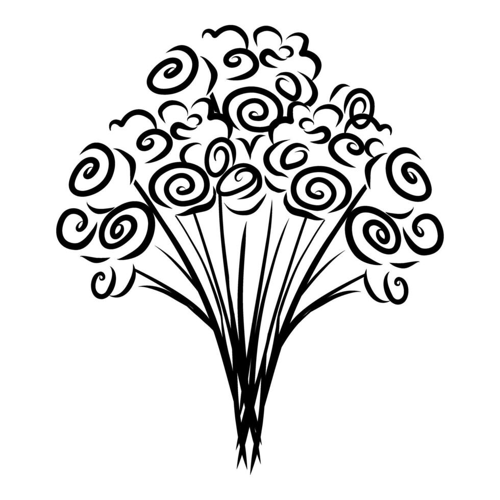 Whimsical doodle illustration of Bouquet of flowers, hand drawn Bouquet of flowers, wedding bouquet vector