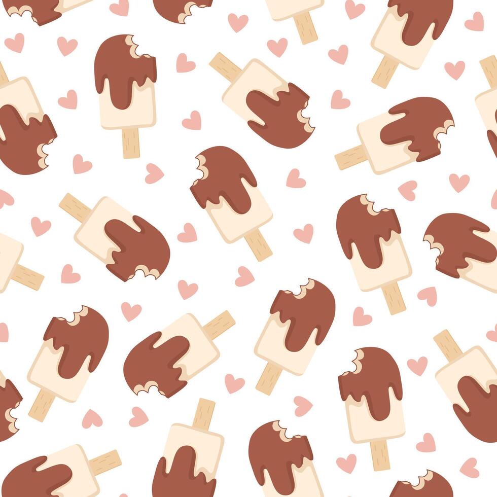 Ice cream cones with chocolate glaze seamless cartoon pattern. vector