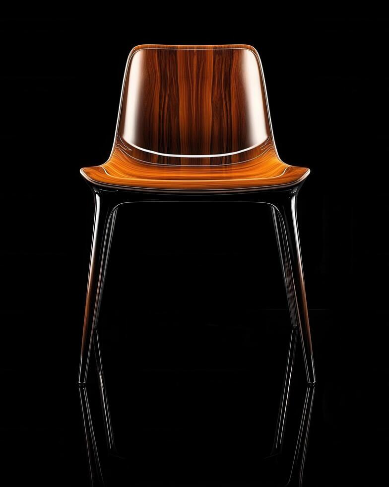 Sleek Modern Wooden Chair Design Isolated On Black Background photo