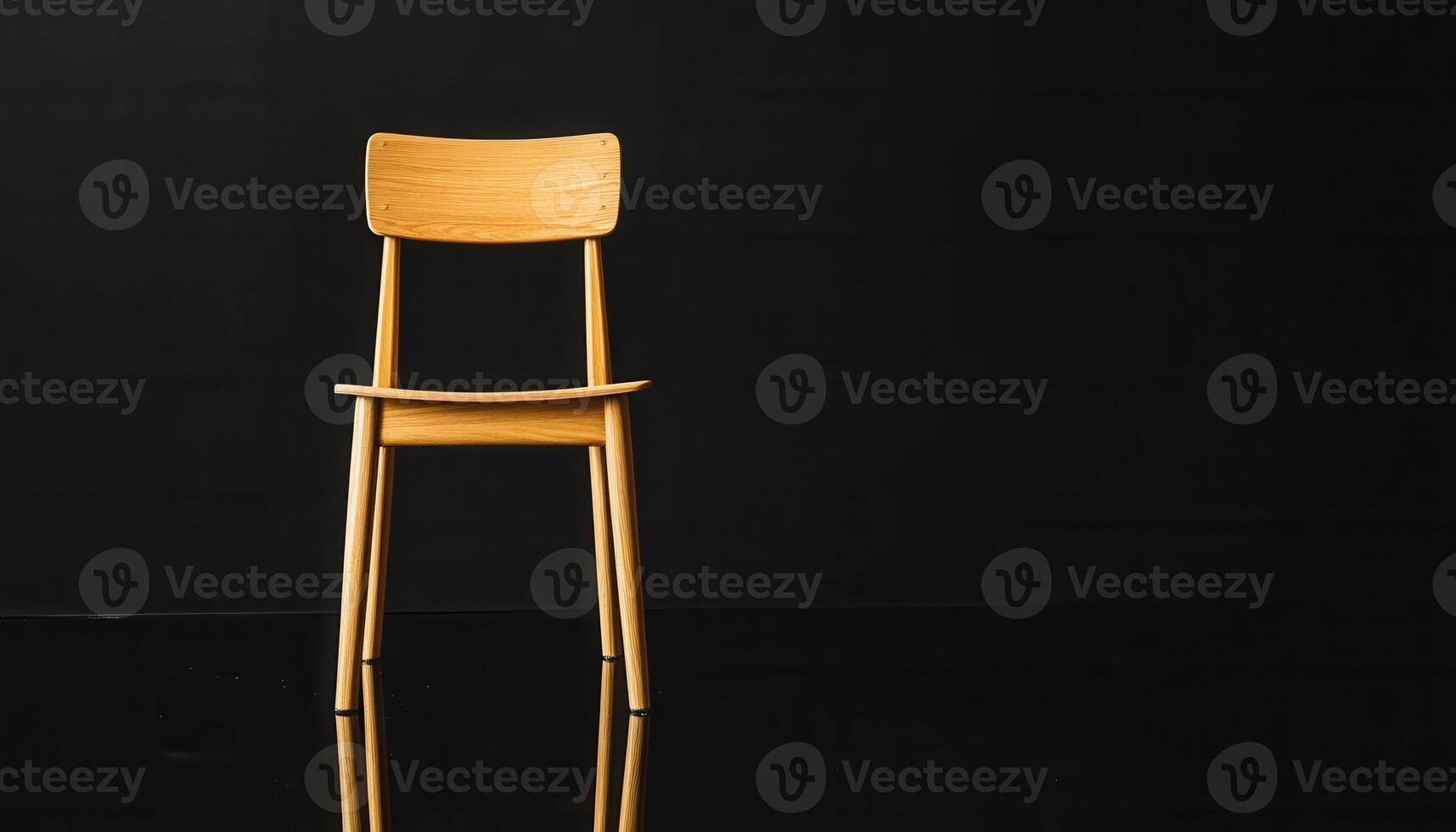 Simple Wooden Chair Against Black Background photo