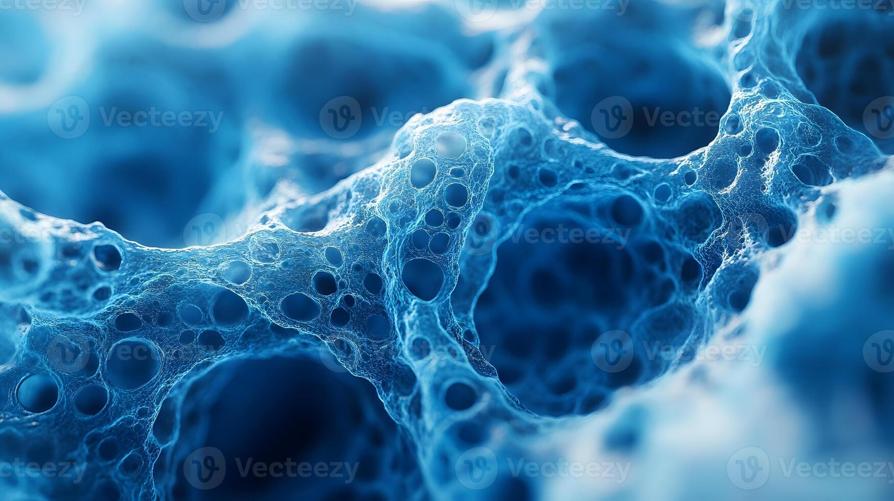 Medical virus cell rendered in light blue shows detailed microscopic view with crystalline structure, featuring volumetric lighting and sophisticated molecular details. microscopic photo