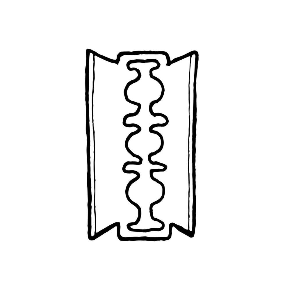 Razor blade doodle illustration. Hand Drawn disposable shaver tool drawing. Line icon, Sketch Design element vector