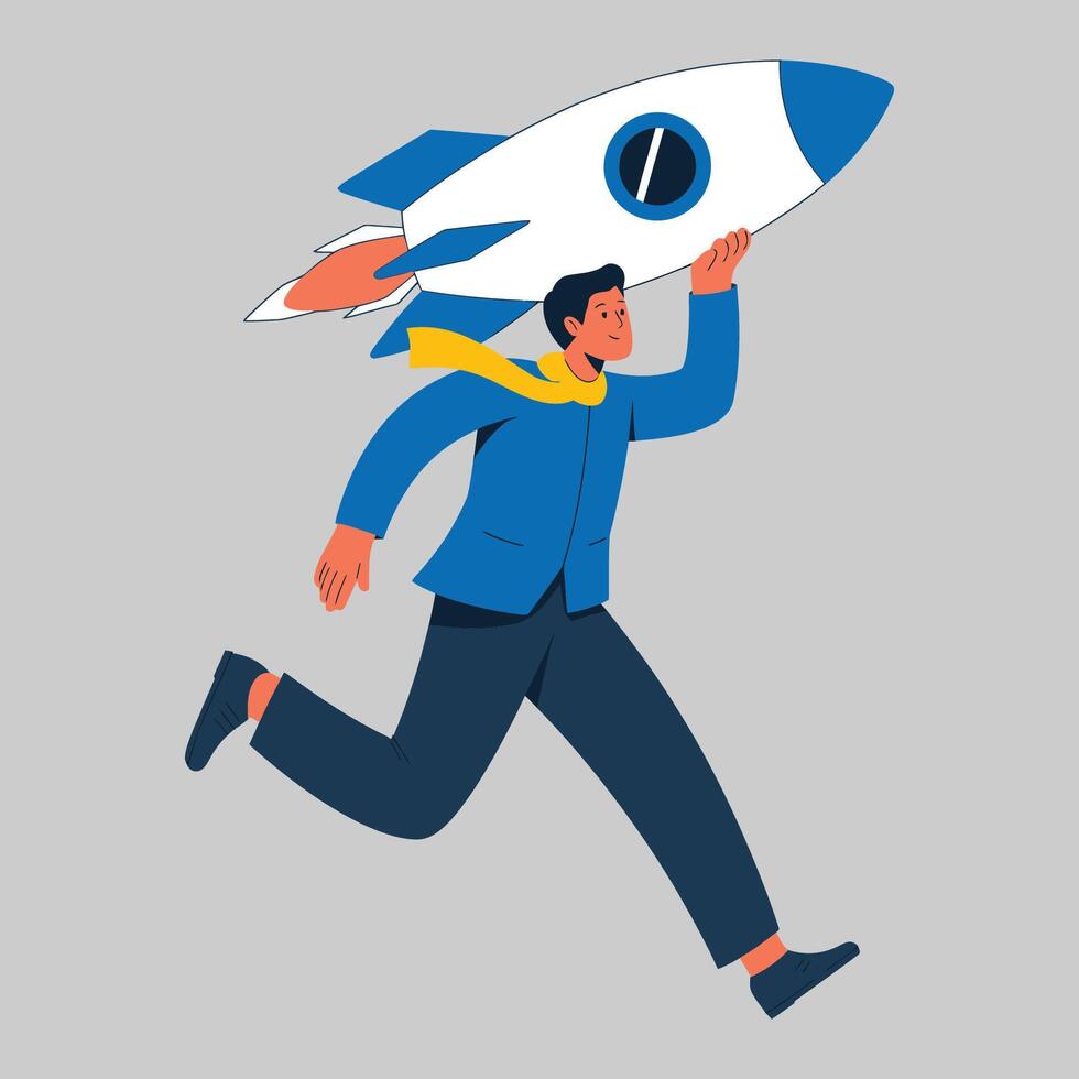 Businessman Running with Rocket, Ready for Success vector
