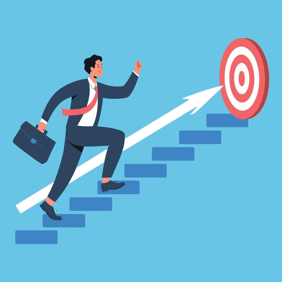 Determined Businessman Climbing Success Ladder Towards Target vector