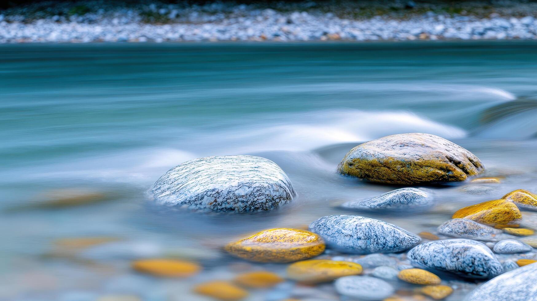 Serene River Stones Smooth Colorful Rocks in Flowing Water Nature Photography photo