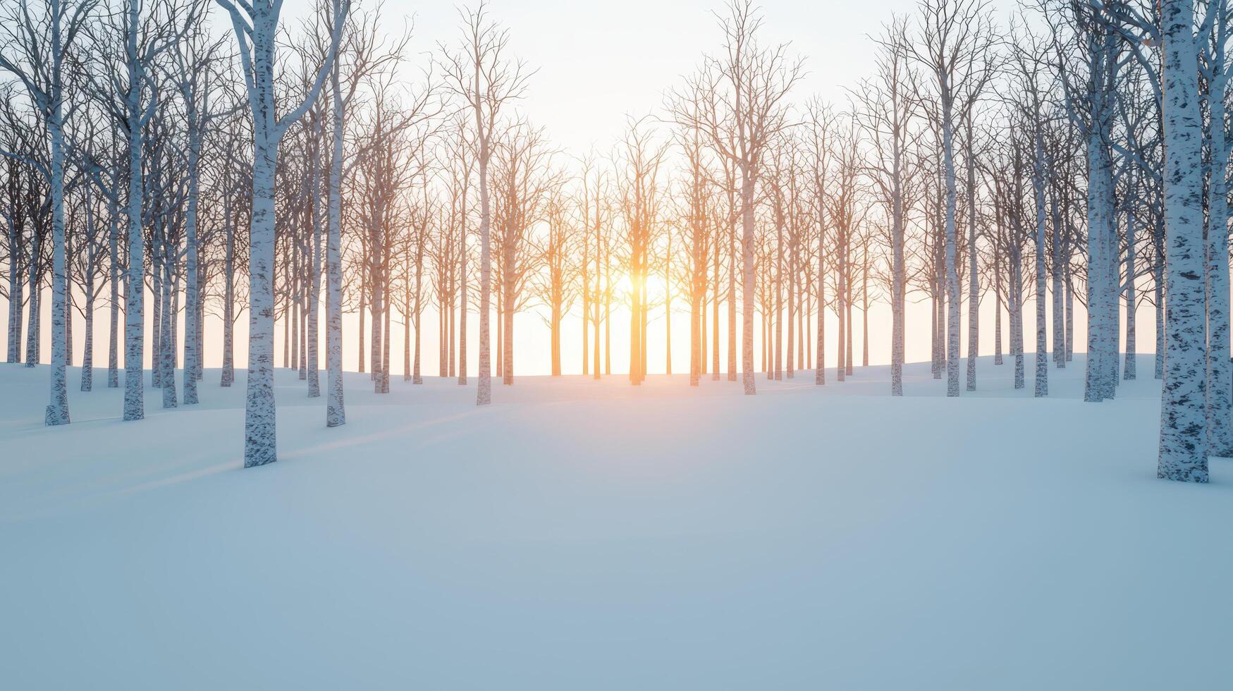 Serene Winter Sunset in Snowy Birch Forest Tranquil Nature Scene photo
