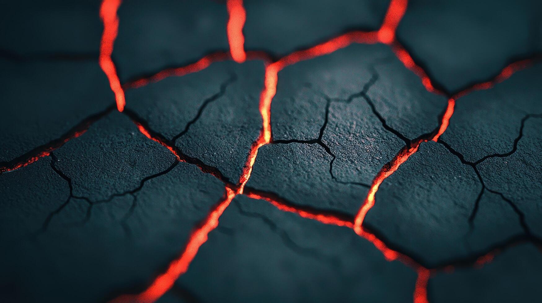 Glowing Lava Cracks in Dark Volcanic Rock Abstract Texture Background photo