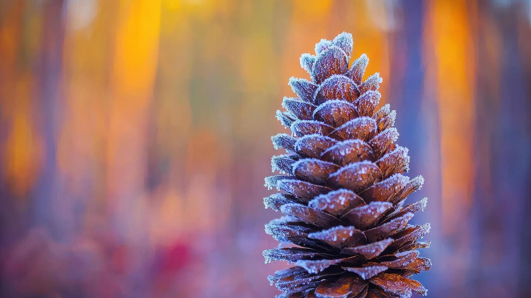 Frosty Pine Cone in Autumnal Forest Winter Wonderland Nature Macro Photography photo