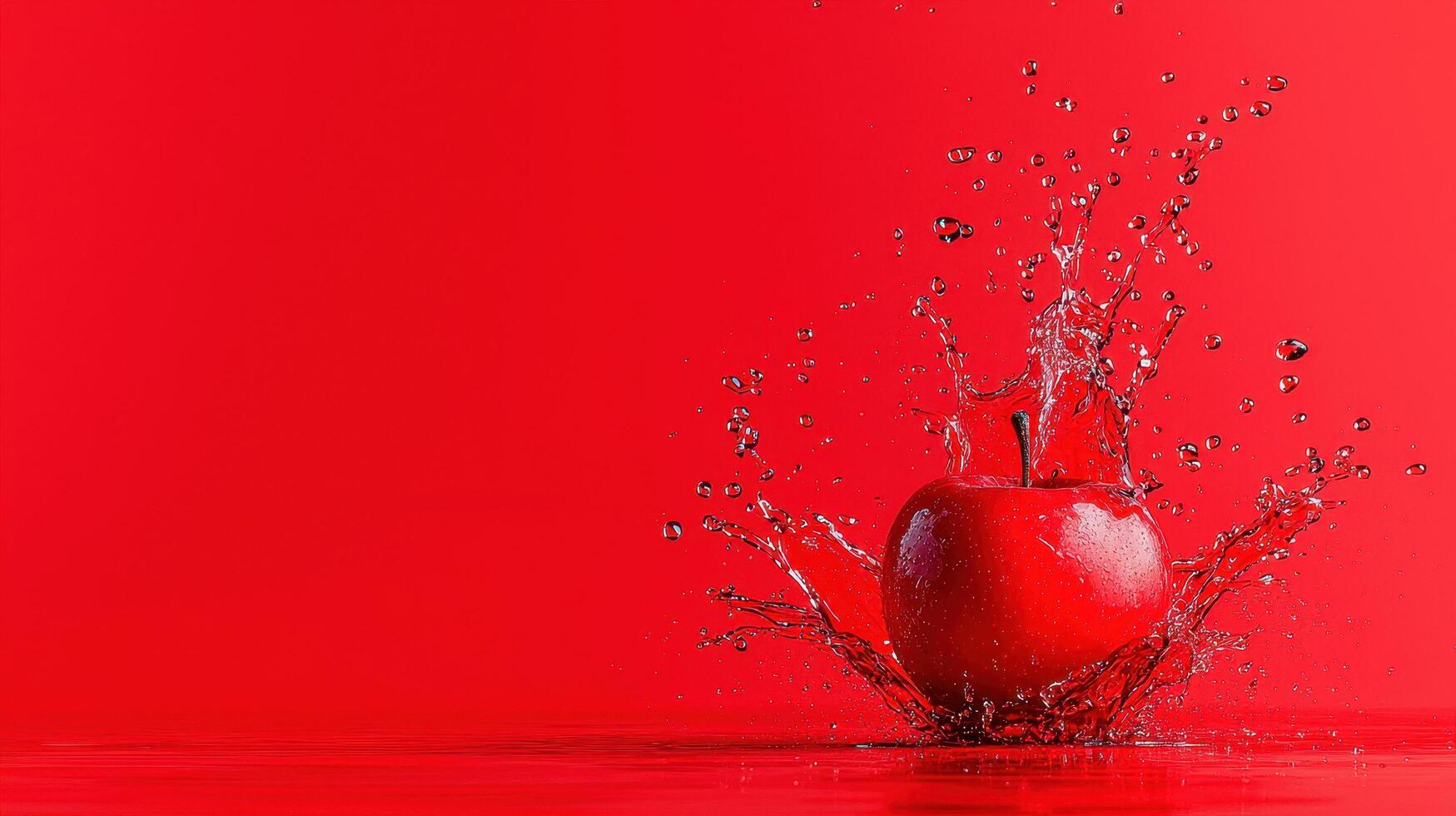Red Apple Splashing into Water on Red Background Vibrant Fruit Photography photo