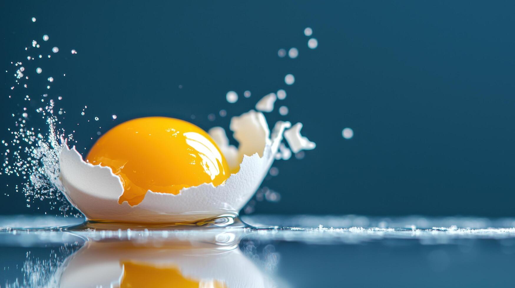 Vibrant Egg Yolk Splashing from Broken Shell in Water Macro Photography photo