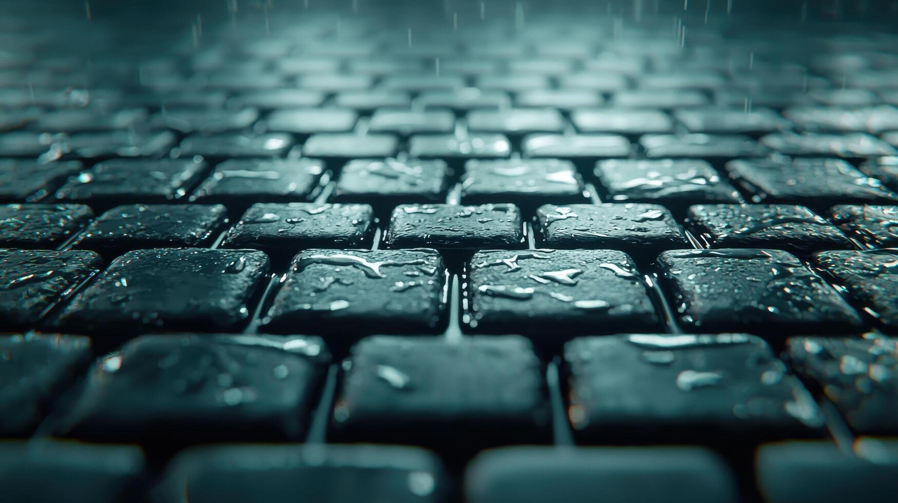 Rainy Day Close Up Wet Cobblestone Pavement Texture Background photo