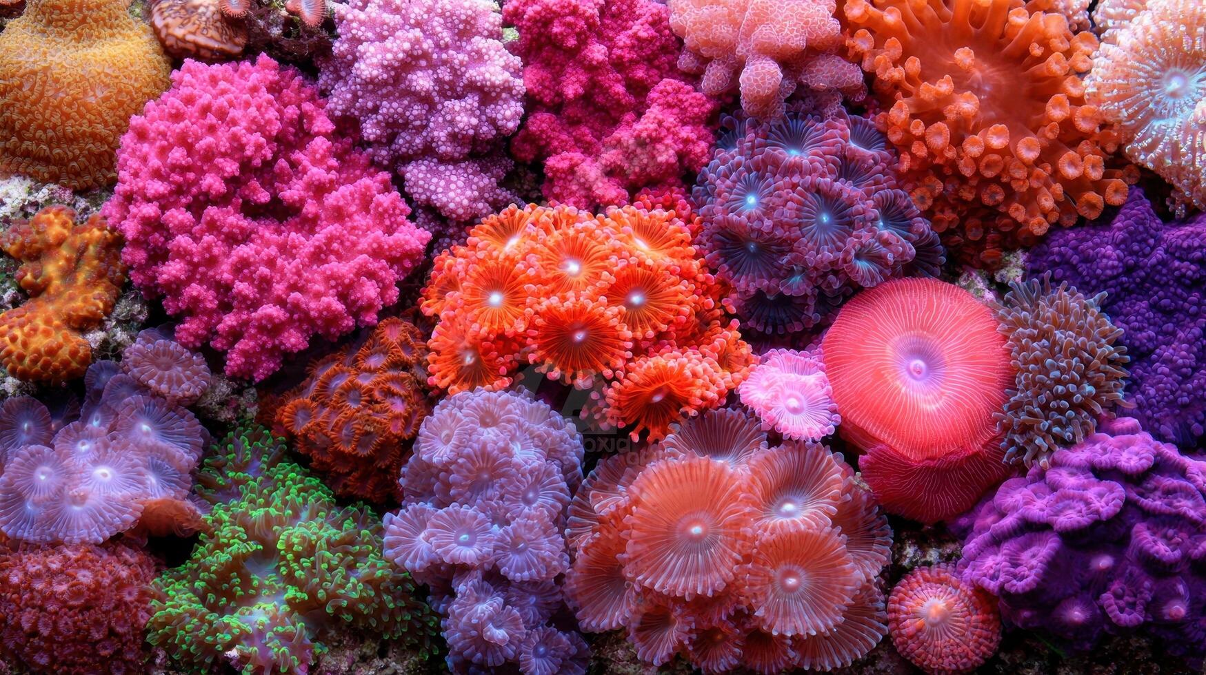 Vibrant Coral Reef Diverse Colorful Sea Anemones and Corals Underwater Scene photo
