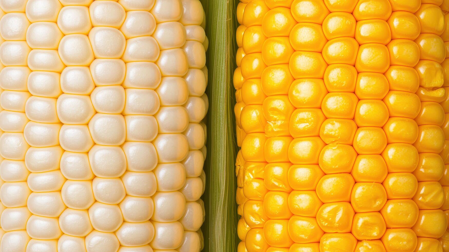 Close up of Yellow and White Corn Kernels Side by Side Comparison Fresh Harvest photo