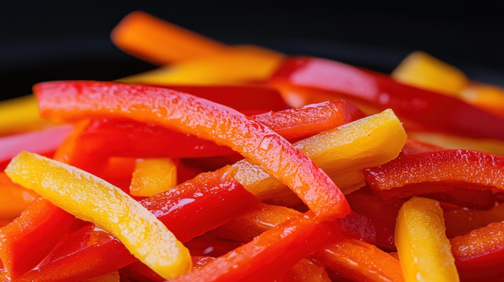 Vibrant Red and Yellow Bell Pepper Strips Close up Food Photography Healthy Ingredients photo