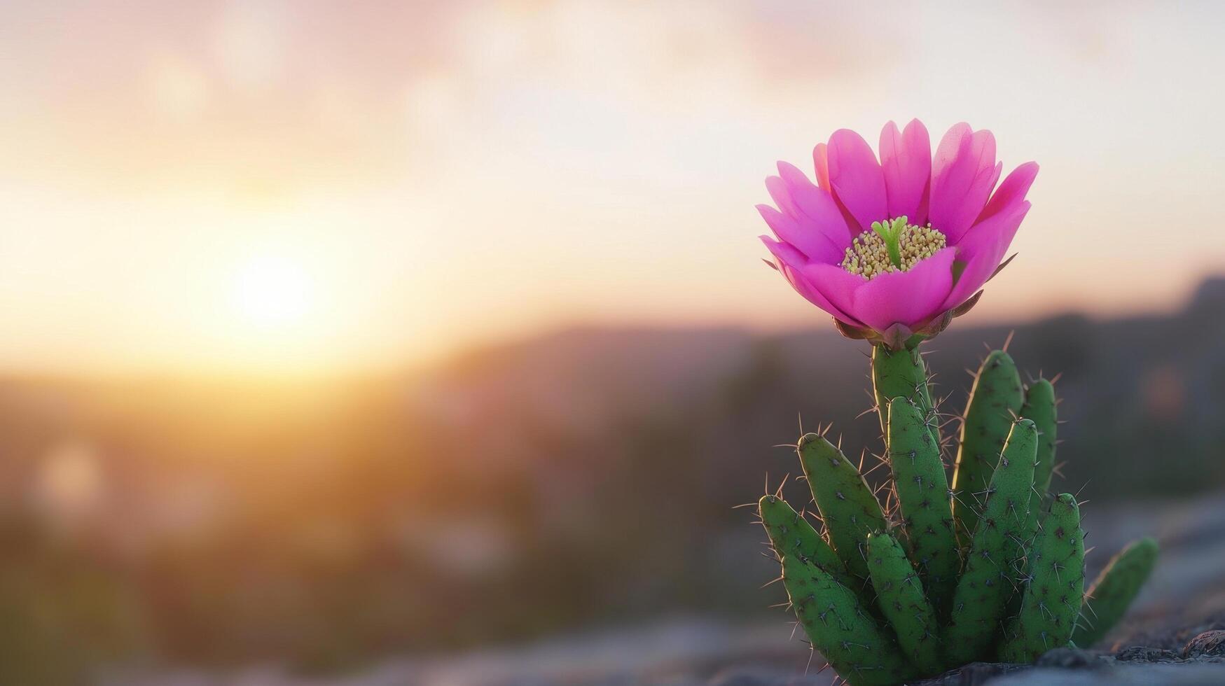 Vibrant Pink Cactus Blossom at Sunset Desert Landscape Nature Photography photo