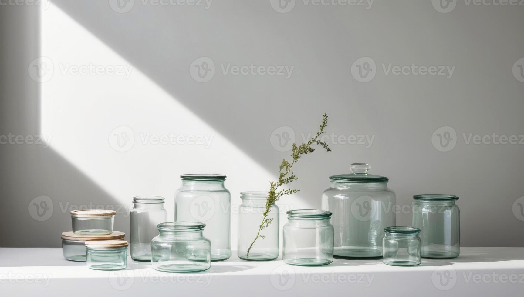 Reusable glass jars and containers providing efficient zero-waste storage options for an environmentally friendly home photo