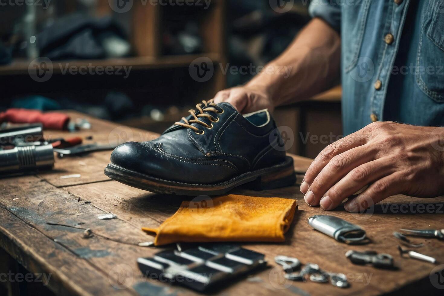 Repairing garments and footwear to minimize waste, emphasizing sustainable choices and resourcefulness in daily life photo