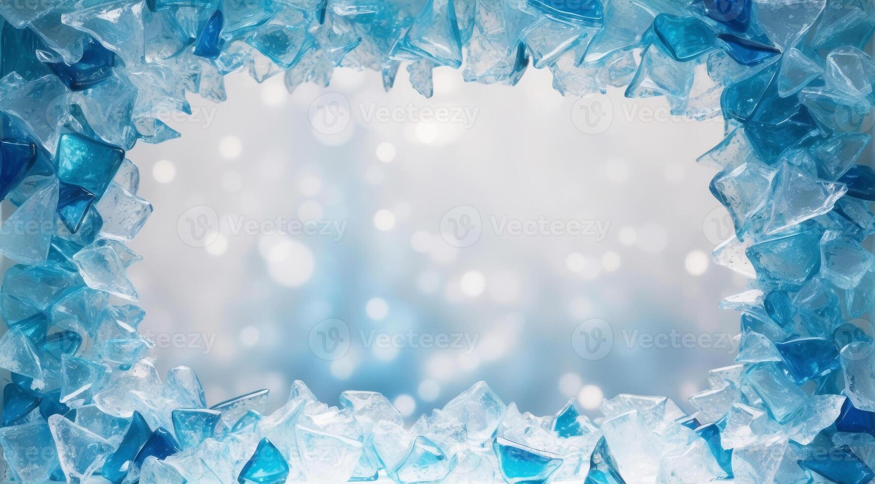 Translucent blue ice cubes resting on a bright white surface, offering a crisp and clean visual aesthetic. photo