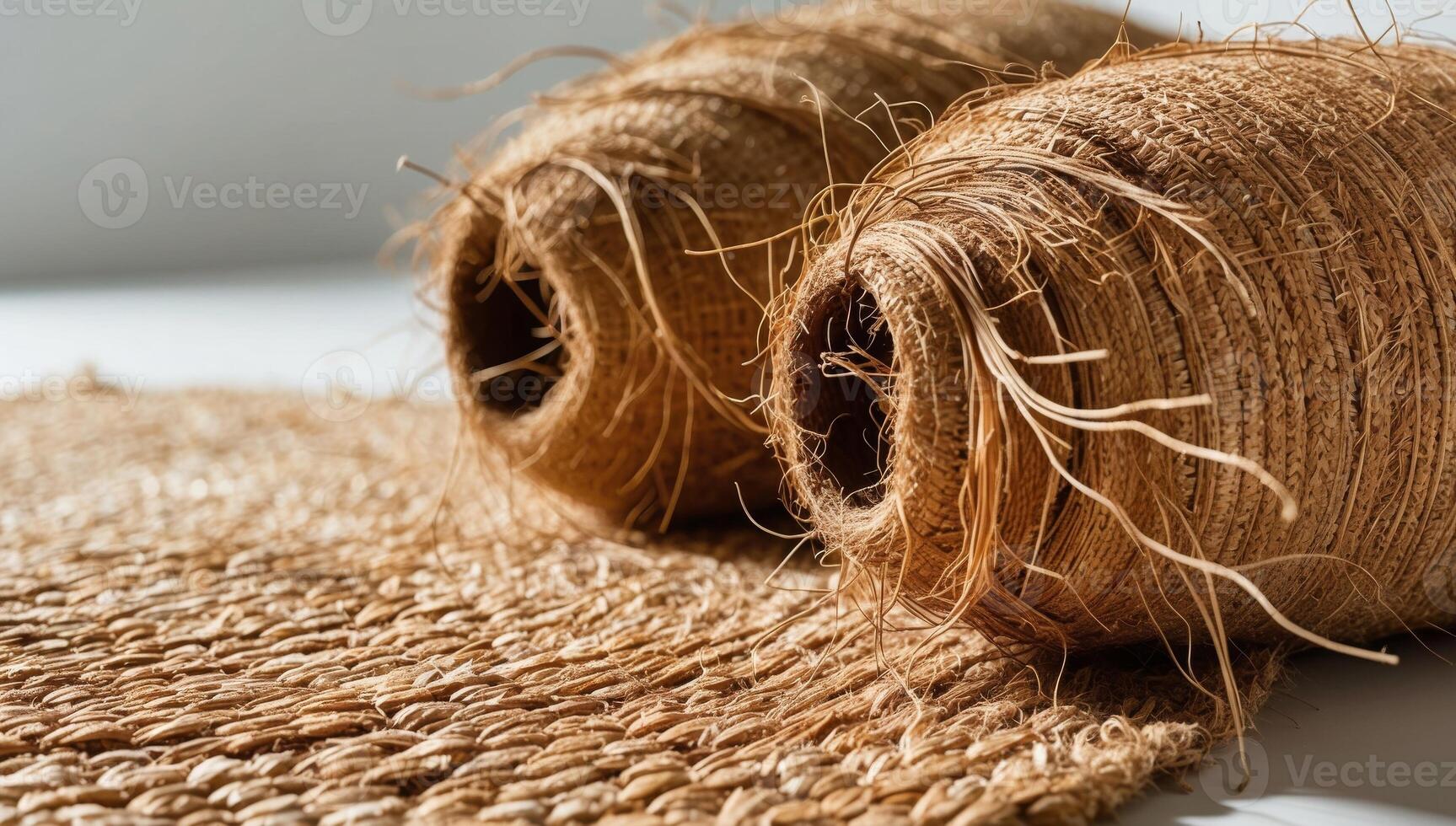Natural textures and patterns of coconut coir mats, rugs, and jute in earthy tones create a sustainable, eco-conscious atmosphere in interior design. photo