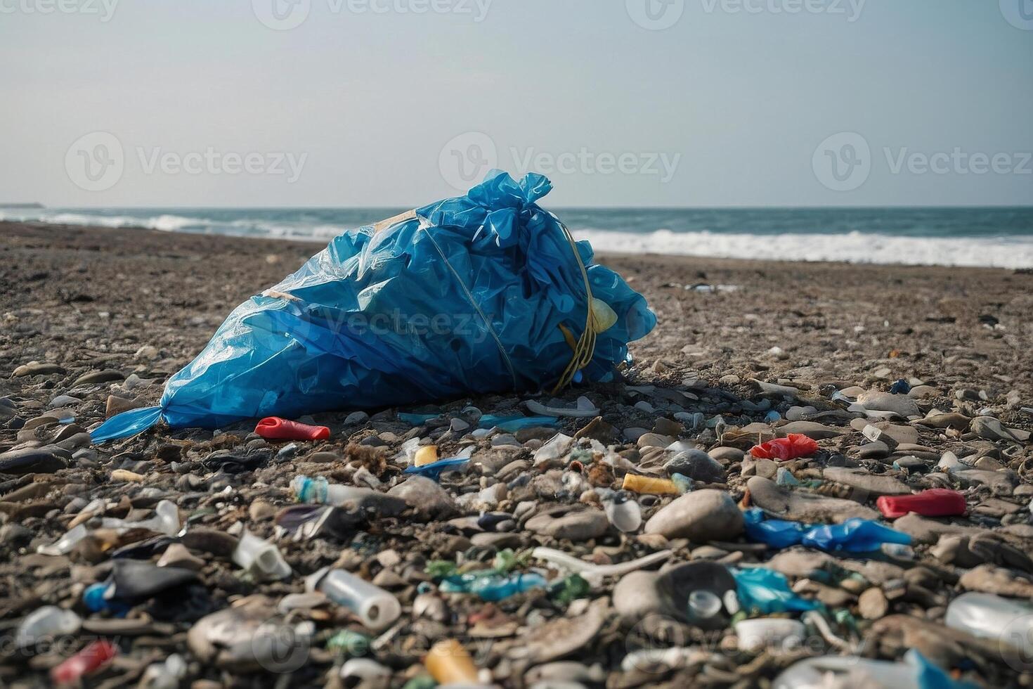 Coastal cleanup efforts focused on removing plastic waste from the oceanside to reduce pollution and safeguard marine ecosystems. photo