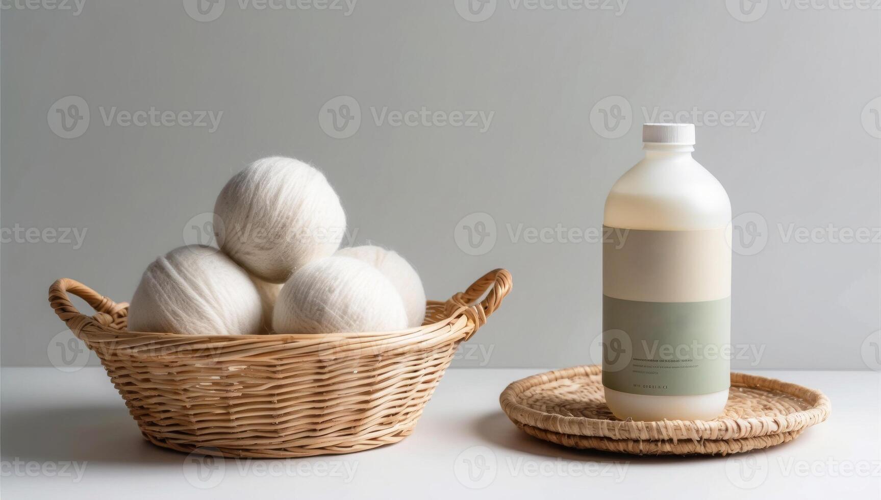 A sustainable laundry setup with wool dryer balls and biodegradable detergent highlights reduced energy consumption and chemical-free cleaning. photo