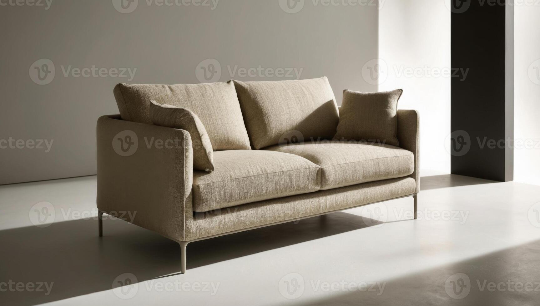 Upholstered with eco-friendly hemp fabric, this elegant sofa is displayed in a minimalist interior, showcasing its natural texture and sustainable charm. photo