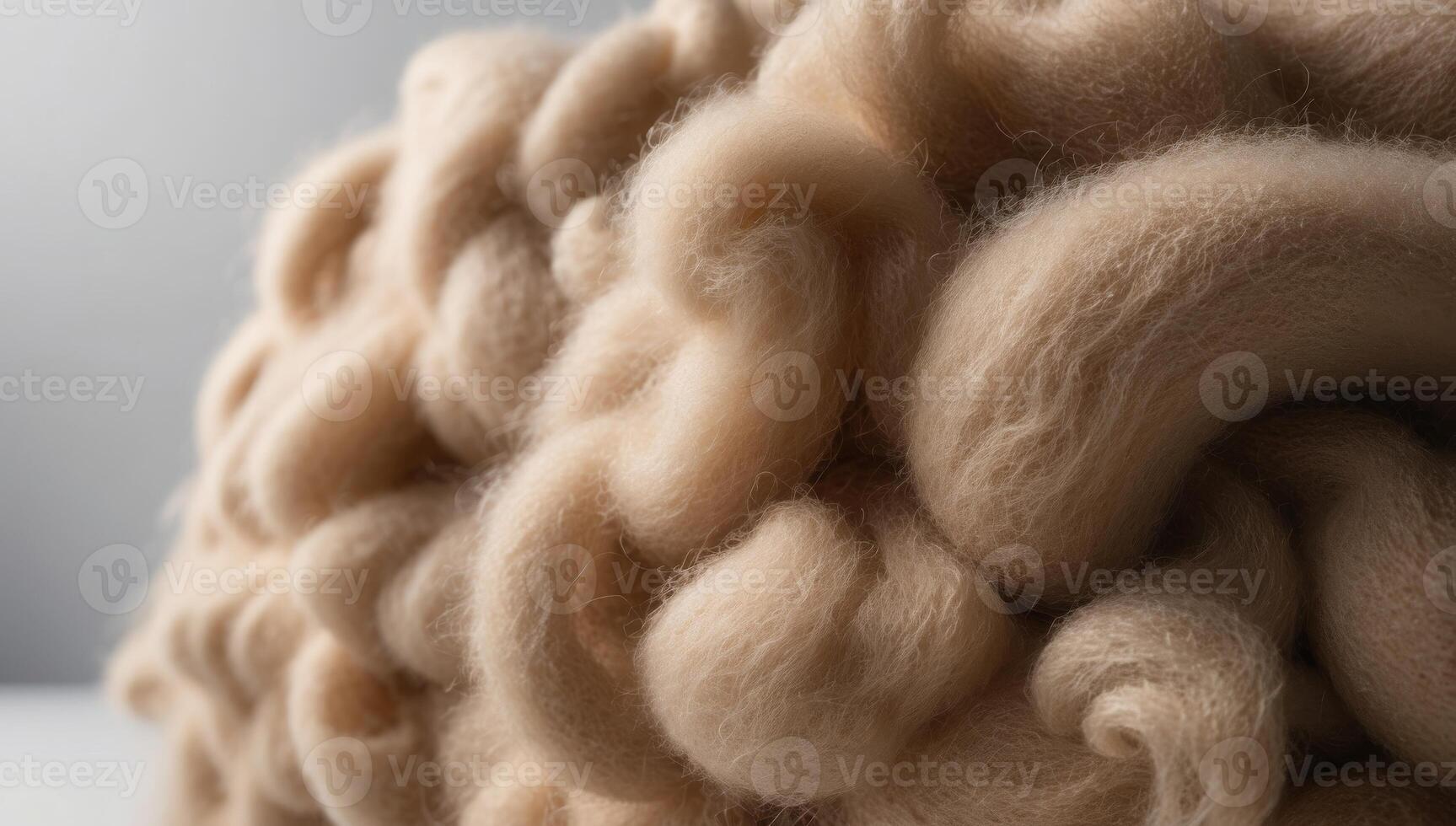 A close-up view of wool insulation fibers with a fibrous, curly texture, showcasing the eco-friendly and energy-efficient benefits for sustainable home construction. photo