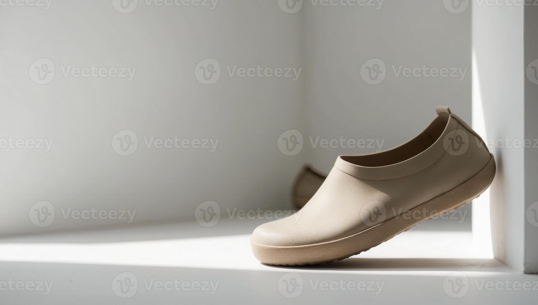 A pair of eco-friendly shoes made from natural rubber showcases biodegradable fashion, offering a green alternative in footwear. photo