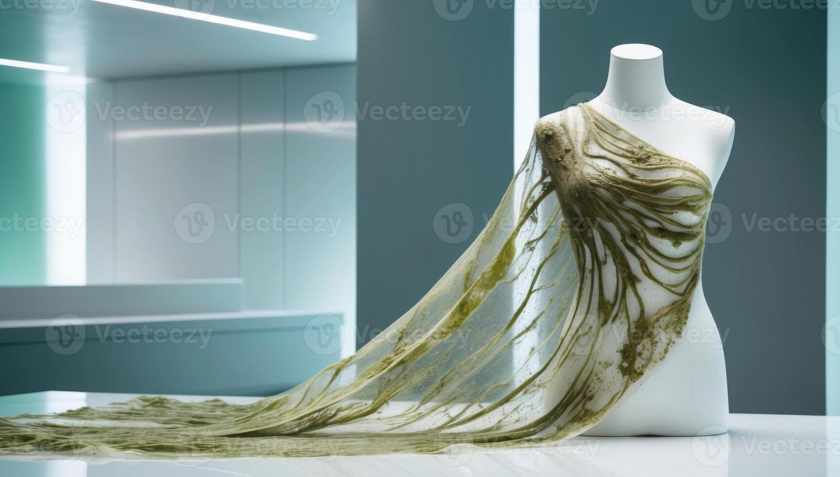 Innovative sustainable clothing production uses algae-based textiles, pushing the boundaries of eco-friendly fashion and material science. photo