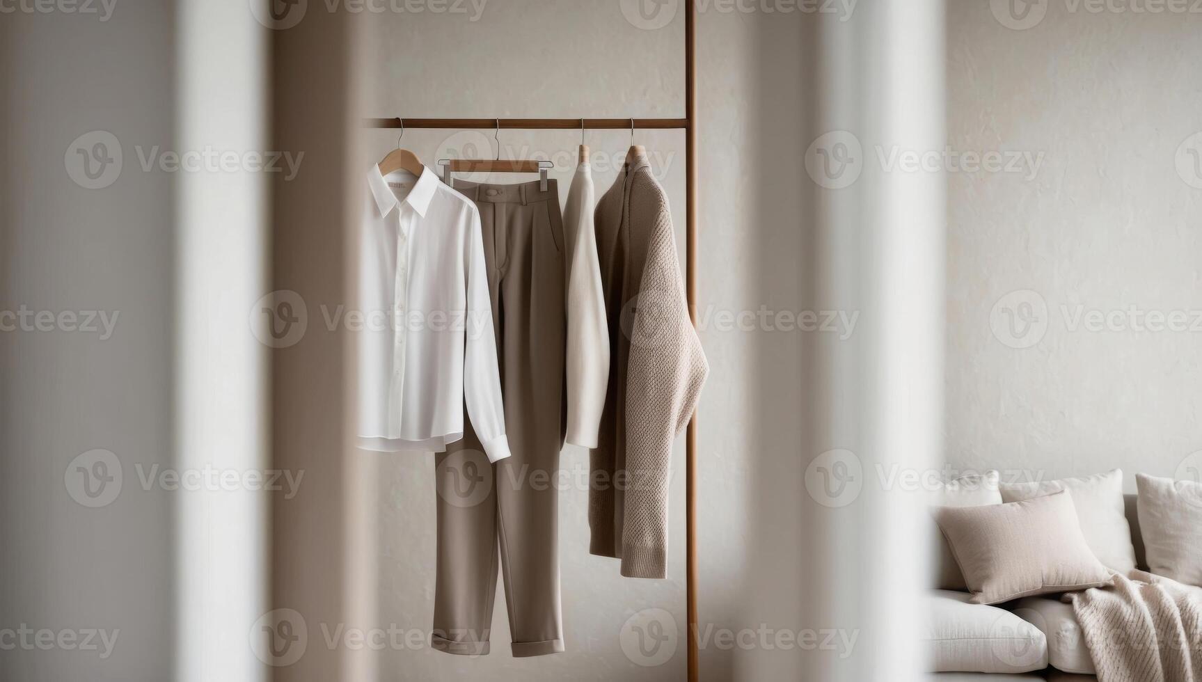 A minimalist approach to wardrobes that prioritizes slow fashion, featuring durable, versatile, and ethically made clothing items. photo