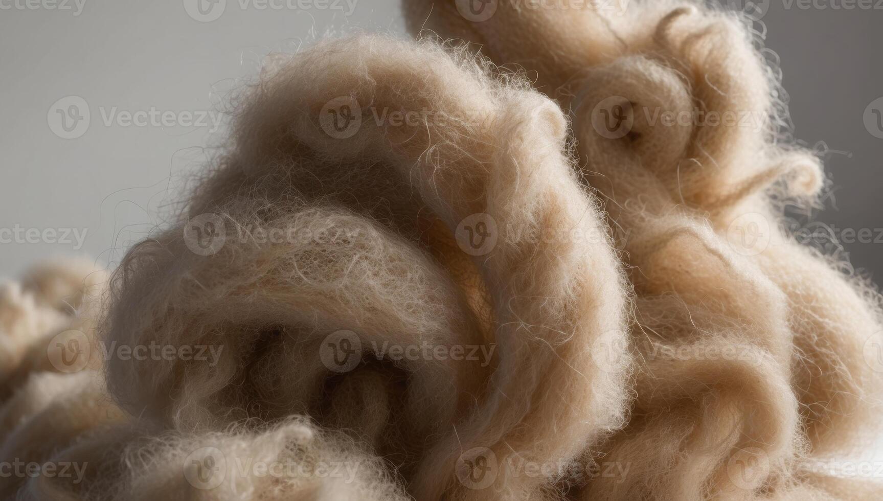 Close-up of soft, curly wool insulation fibers, highlighting their fibrous texture and energy-efficient, eco-friendly properties for sustainable home building. photo