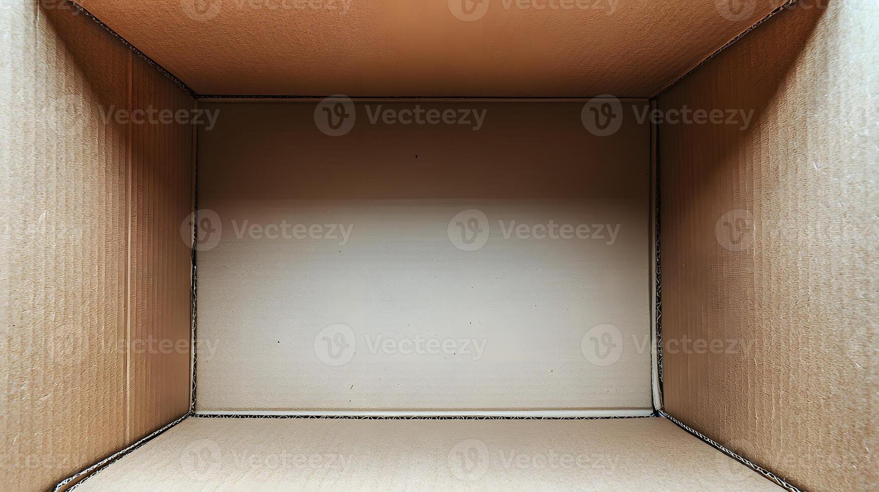 Empty Cardboard Box Interior View Showing Light Beige Walls photo