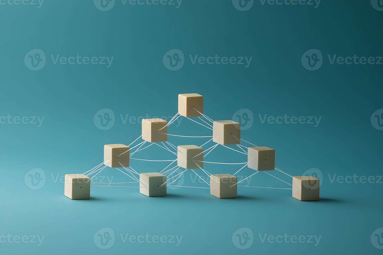 Interconnected Wooden Cubes Form a Pyramid Structure photo