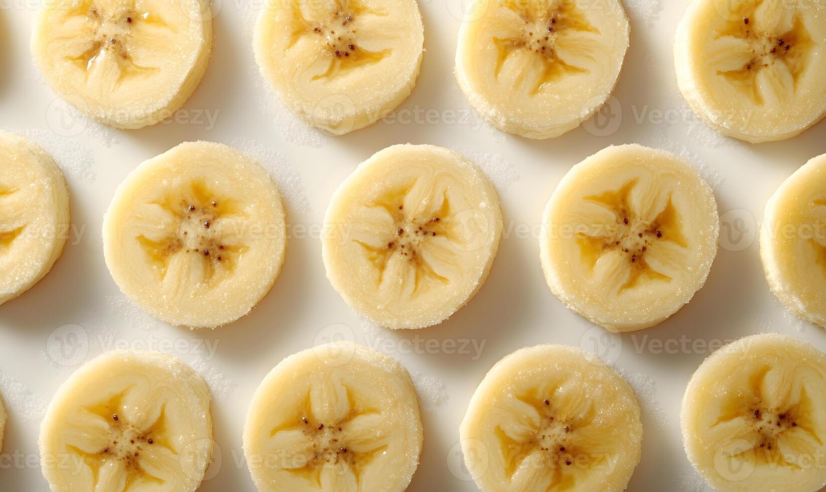 Sugary Banana Slices Arranged in Rows photo
