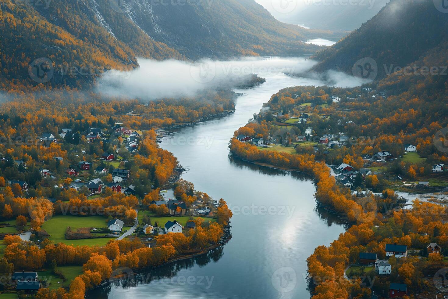 Aerial view of a river in norway photo
