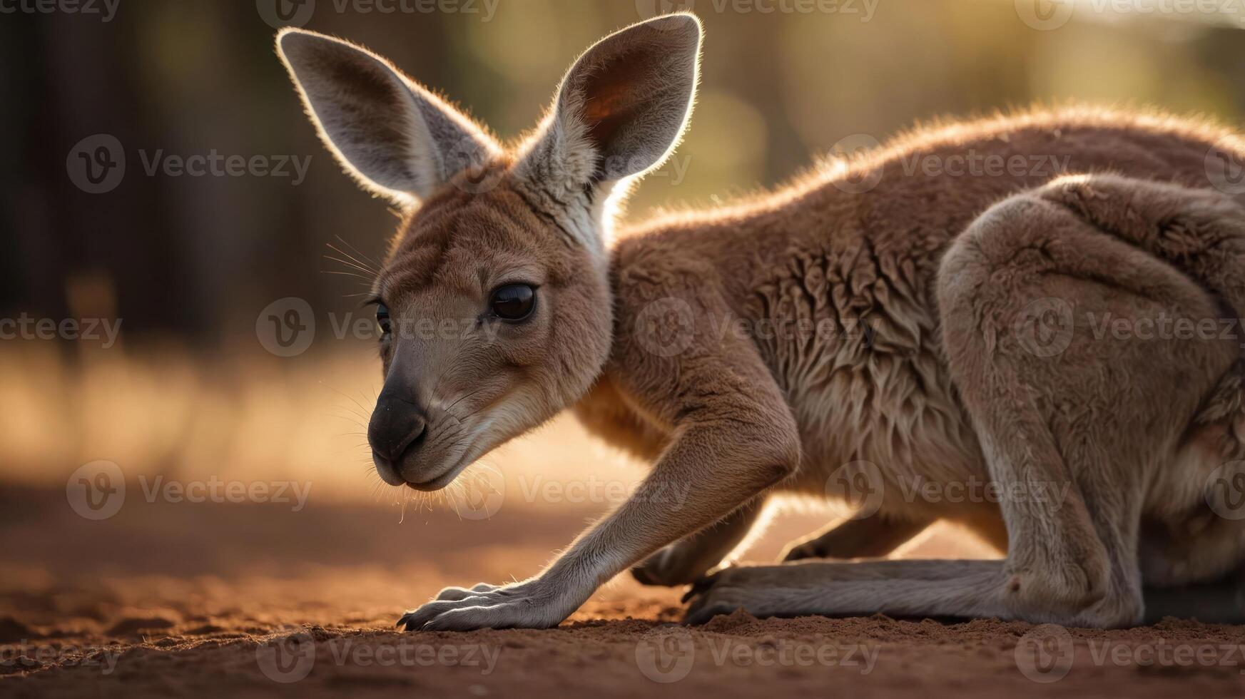 A close-up of a kangaroo in a natural setting, showcasing its features and environment. photo
