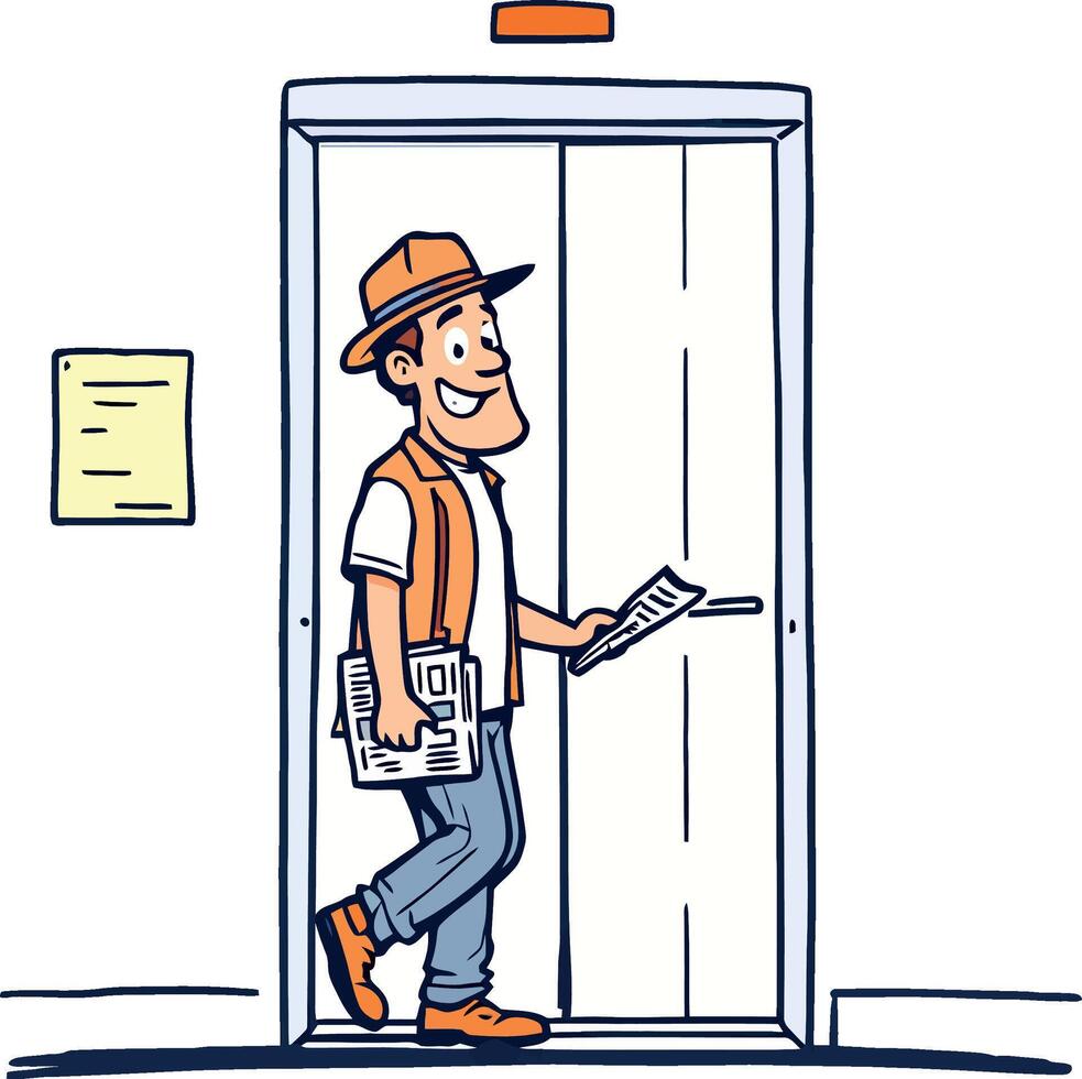 A cartoon man is standing in an elevator door vector