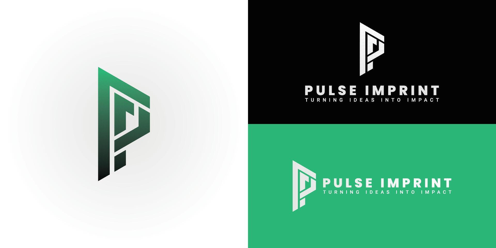 The dynamic logo design features the initials PI creatively integrated within a triangular shape, creating a unique striking symbol that evokes a sense of creativity, innovation, and forward movement. vector